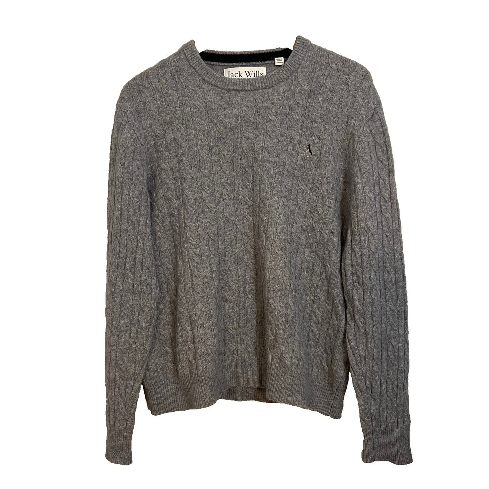 JACK WILLS The Marlow 100% Merino Wool Grey Cable Knit Jumper Sweater, Sz XL